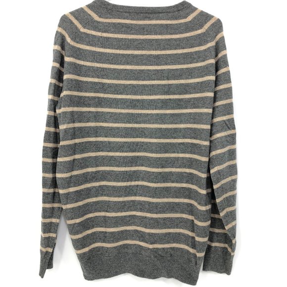 Suitsupply Mens XL Gray Beige Striped Cashmere Wool Pullover Knit Sweater - Picture 2 of 6